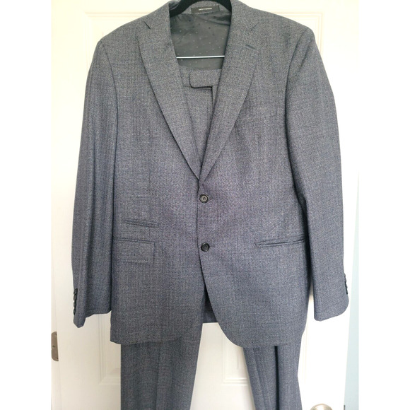 Hugo Boss Virgin Wool 40R Tailored Suit Jacket Pant 2 PC Gray Blue Set $1449 - Picture 4 of 12
